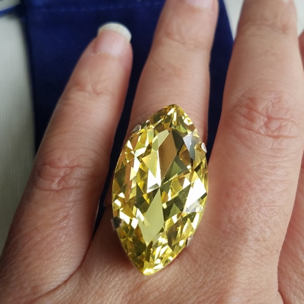 Swarovski Elements Huge Citrine Yellow Marquis Statement Ring NWT